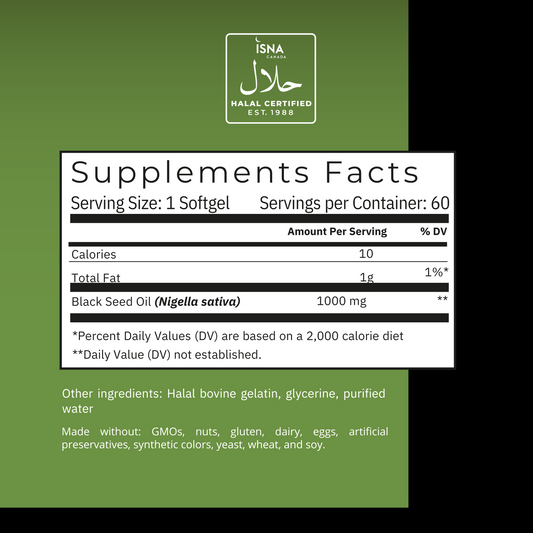 Noor Vitamins Halal Black Seed Oil 1000mg — 60 Softgels